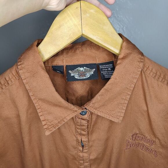 Harley Davidson Embroidered Rust Orange Button Down Top - Picture 7 of 15